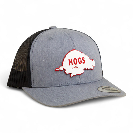 Arkansas Razorbacks Retro HOGS White 3D YP Snapback Trucker Hat- Heather Grey/ Black