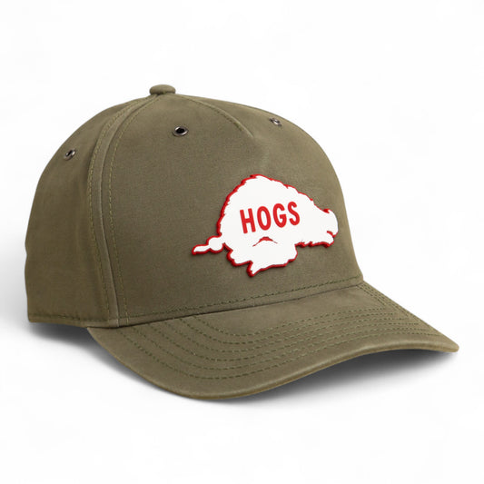 Arkansas Razorbacks Retro HOGS White 3D Snapback Canvas Hat- Olive