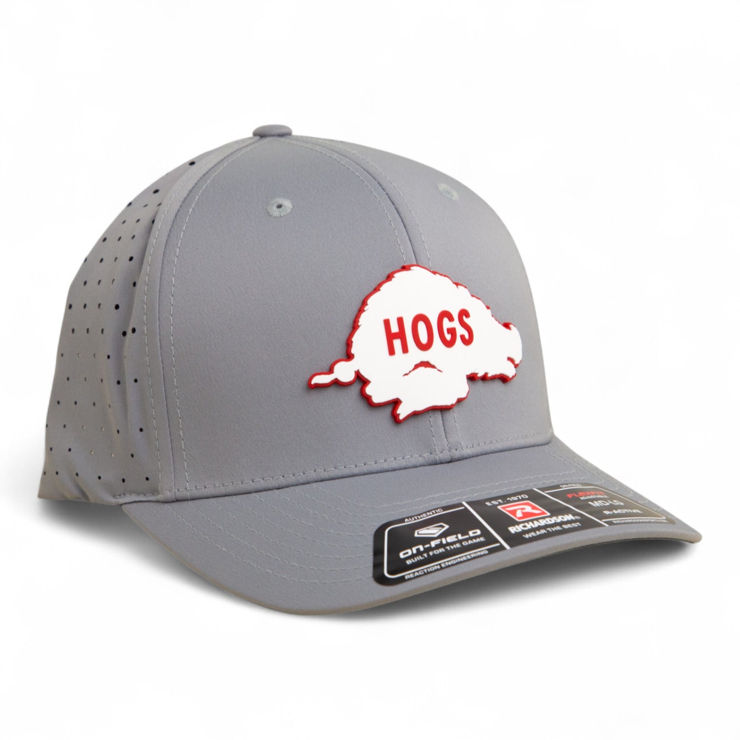 Arkansas Razorbacks Retro HOGS White 3D Laser Perf R-Flex Cap- Grey