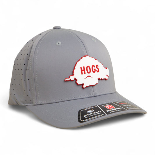 Arkansas Razorbacks Retro HOGS White 3D Laser Perf R-Flex Cap- Grey