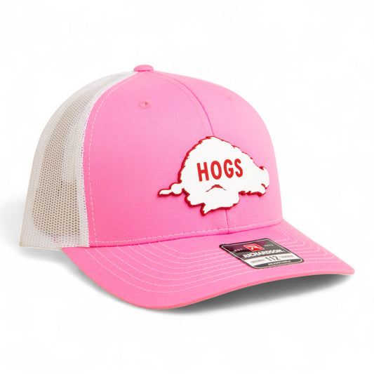 Arkansas Razorbacks Retro HOGS White 3D Snapback Trucker Hat- Pink/ White