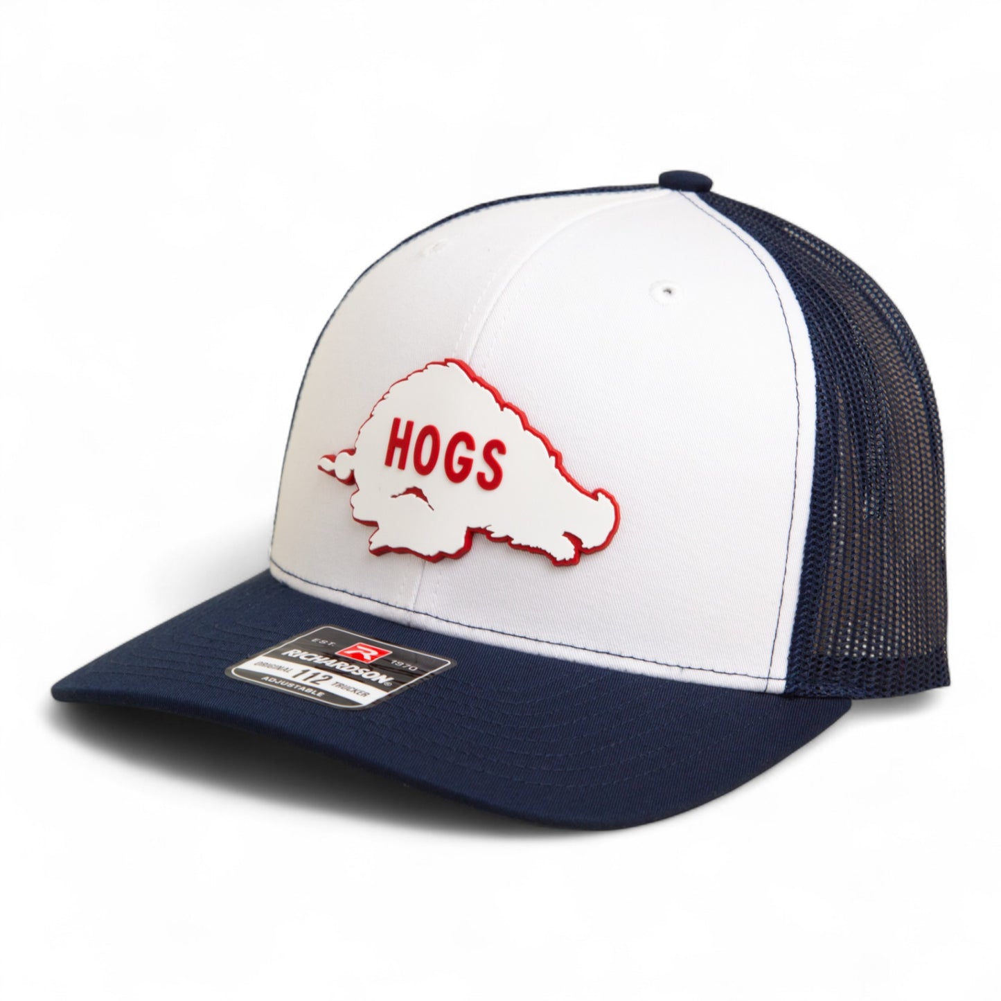 Arkansas Razorbacks Retro HOGS White 3D Snapback Trucker Hat- White/ Navy