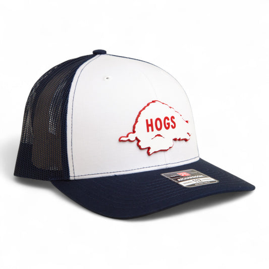Arkansas Razorbacks Retro HOGS White 3D Snapback Trucker Hat- White/ Navy