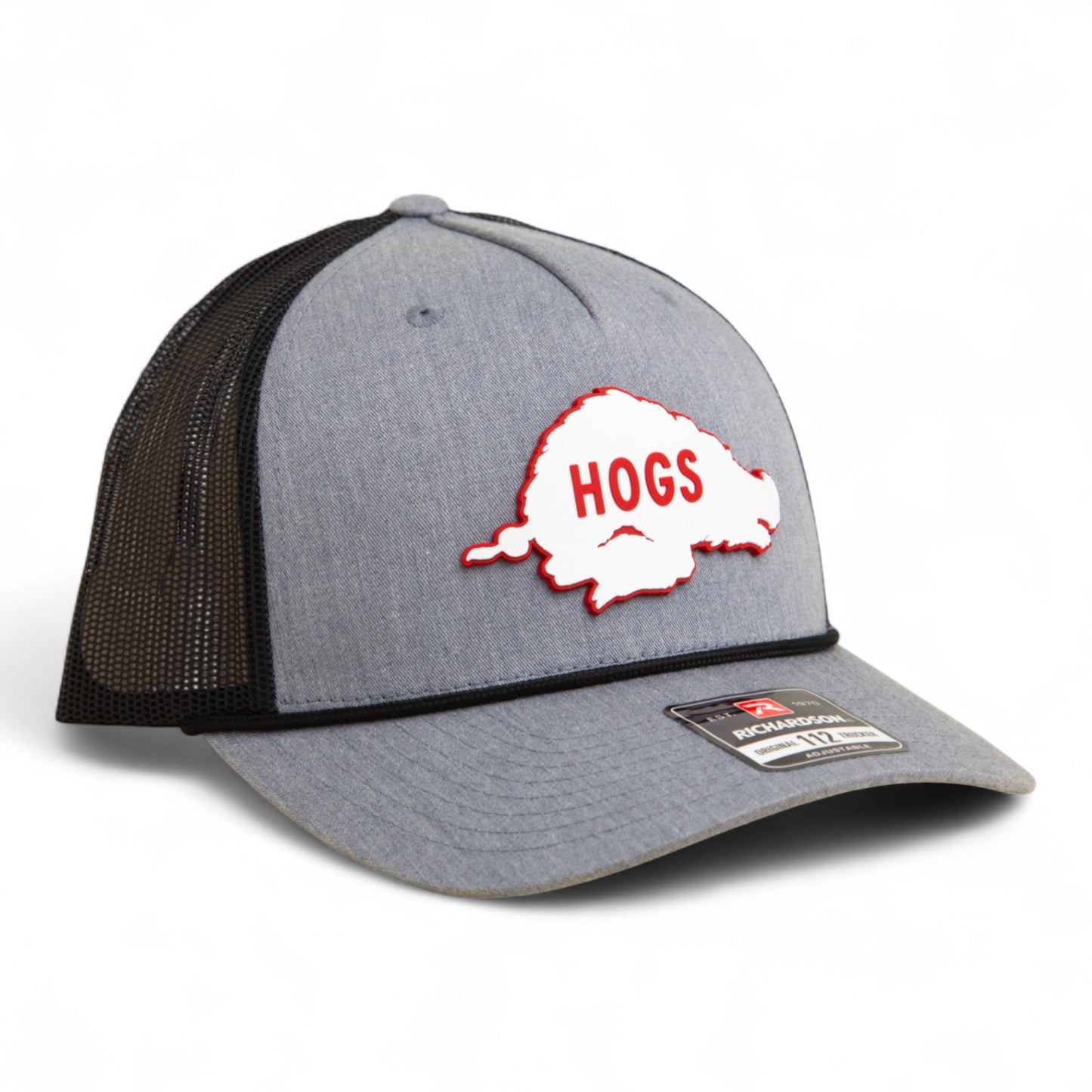 Arkansas Razorbacks Retro HOGS White 3D Snapback Trucker Rope Hat- Heather Grey/ Black