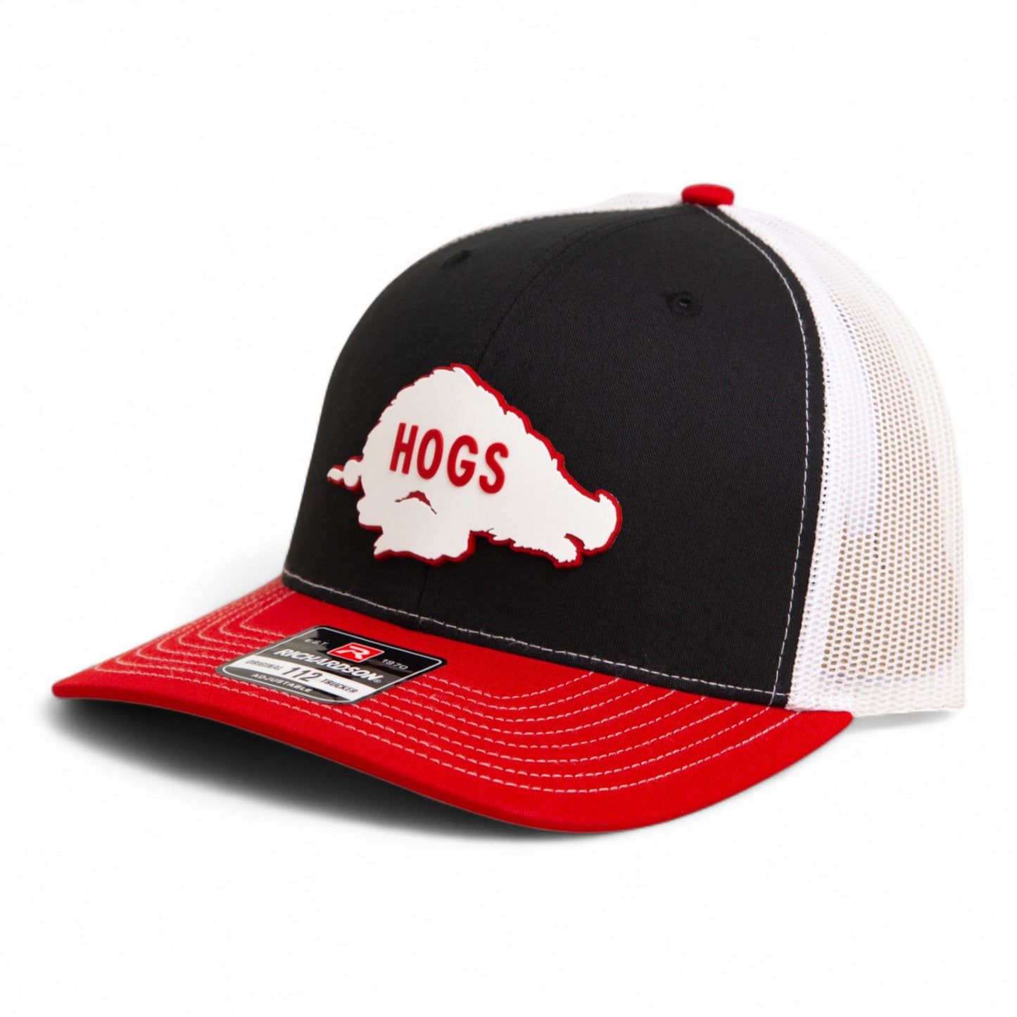 Arkansas Razorbacks Retro HOGS White 3D Snapback Trucker Hat- Black/ White/ Red