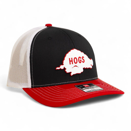 Arkansas Razorbacks Retro HOGS White 3D Snapback Trucker Hat- Black/ White/ Red