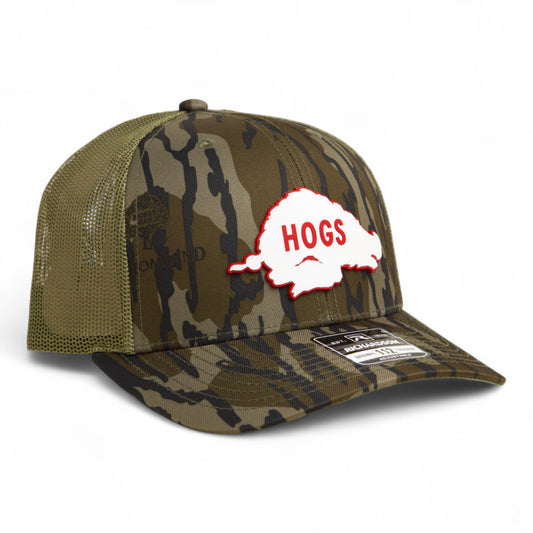 Arkansas Razorbacks Retro HOGS White 3D Snapback Trucker Hat- Mossy Oak Bottomland/ Loden