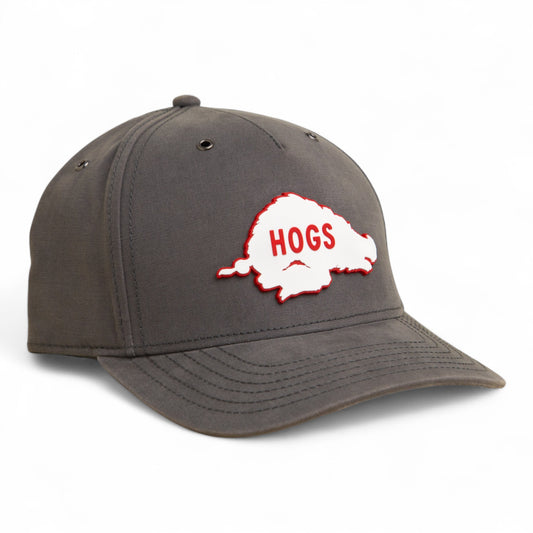 Arkansas Razorbacks Retro HOGS White 3D Snapback Canvas Hat- Charcoal