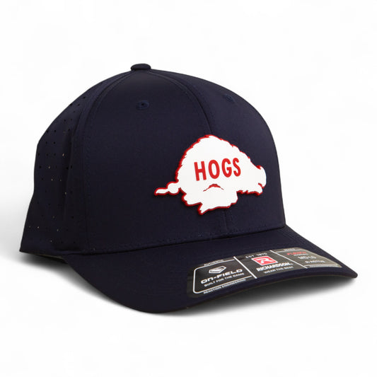 Arkansas Razorbacks Retro HOGS White 3D Laser Perf R-Flex Cap- Navy