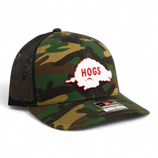 Arkansas Razorbacks Retro HOGS White 3D Snapback Trucker Hat- Army Camo/ Black