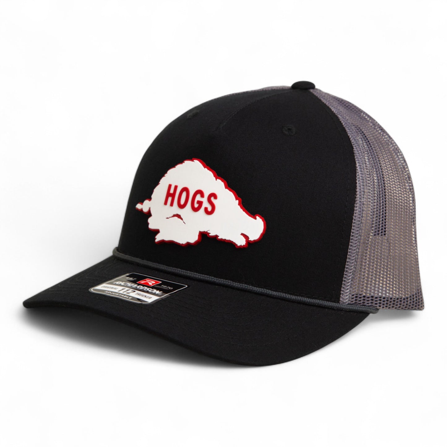 Arkansas Razorbacks Retro HOGS White 3D Snapback Trucker Rope Hat- Black/ Charcoal
