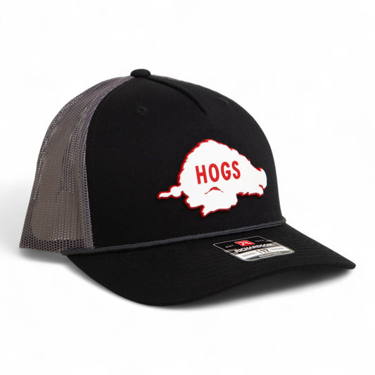 Arkansas Razorbacks Retro HOGS White 3D Snapback Trucker Rope Hat- Black/ Charcoal
