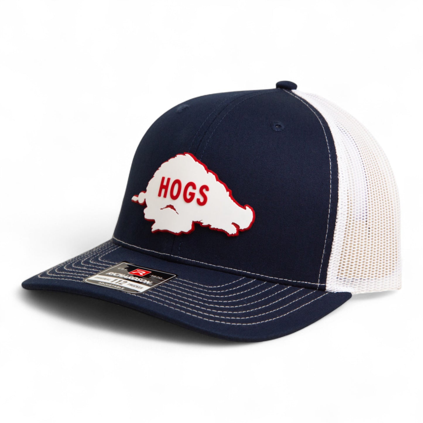 Arkansas Razorbacks Retro HOGS White 3D Snapback Trucker Hat- Navy/ White