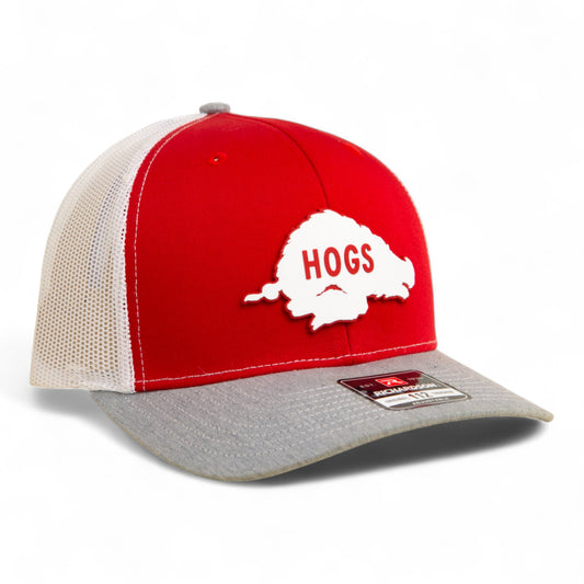 Arkansas Razorbacks Retro HOGS White 3D Snapback Trucker Hat- Red/ White/ Heather Grey