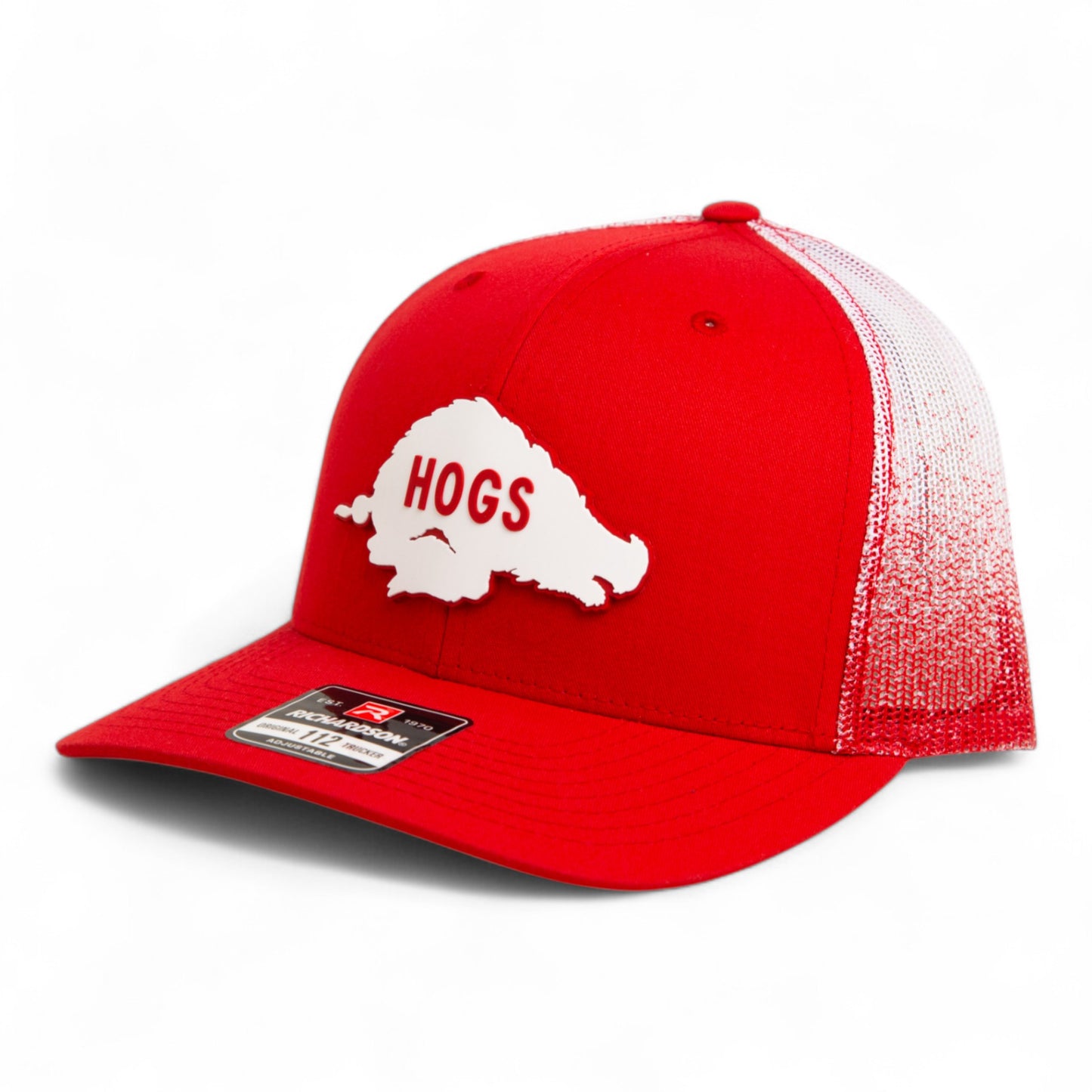 Arkansas Razorbacks Retro HOGS White 3D Snapback Trucker Hat- Red Fade