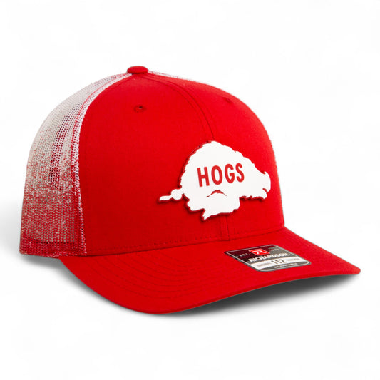 Arkansas Razorbacks Retro HOGS White 3D Snapback Trucker Hat- Red Fade