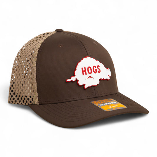 Arkansas Razorbacks Retro HOGS White 3D Snapback Tilikum Trucker Hat- Brown/ Tan