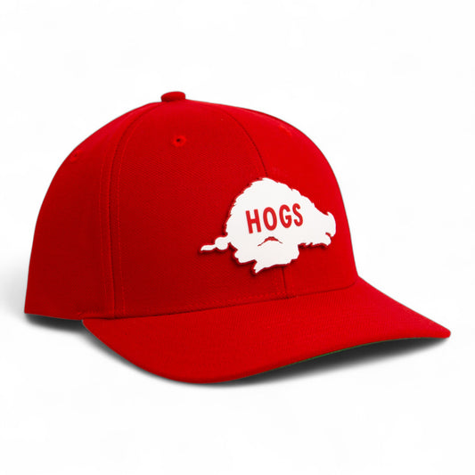 Arkansas Razorbacks Retro HOGS White 3D Snapback Surge Trucker Hat- Red