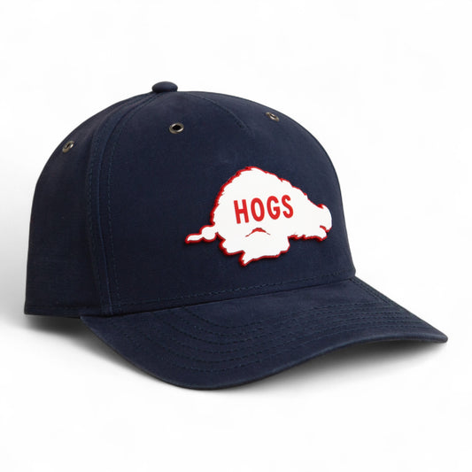 Arkansas Razorbacks Retro HOGS White 3D Snapback Canvas Hat- Navy