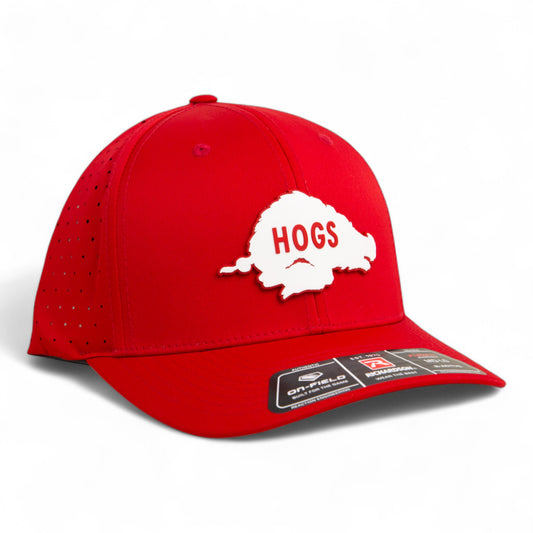 Arkansas Razorbacks Retro HOGS White 3D Laser Perf R-Flex Cap- Red