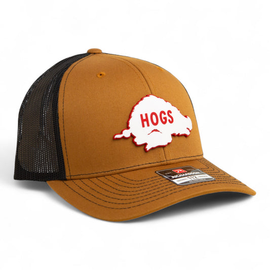 Arkansas Razorbacks Retro HOGS White 3D Snapback Trucker Hat- Caramel/ Black