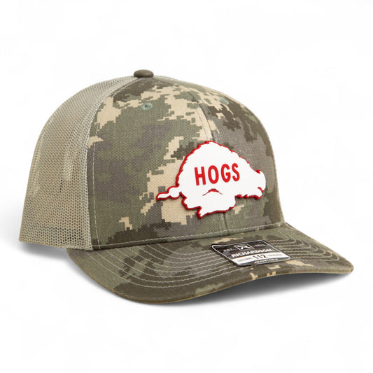 Arkansas Razorbacks Retro HOGS White 3D Snapback Trucker Hat- Military Digital Camo