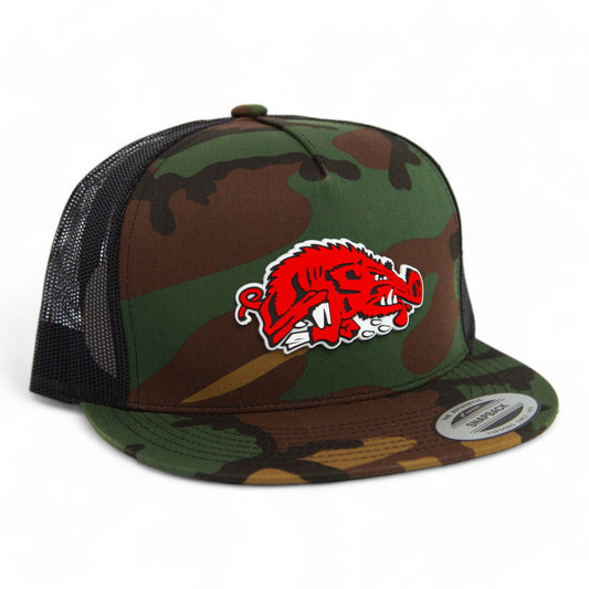 Arkansas Razorbacks Slobbering Hog 3D YP Snapback Flat Bill Trucker Hat- Army Camo/ Black