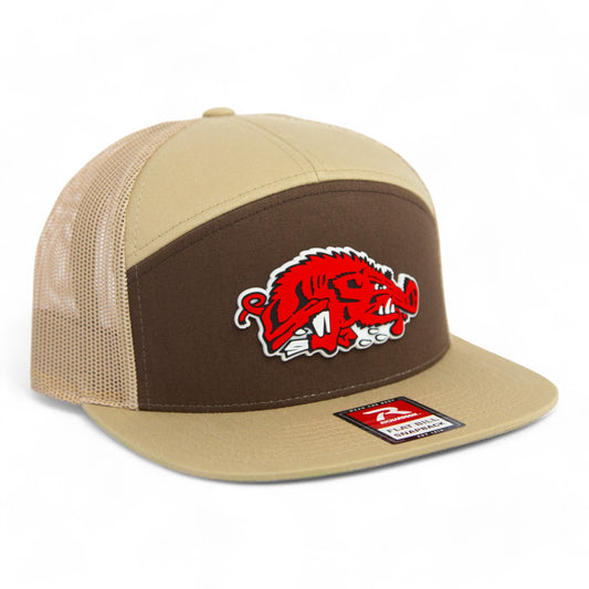 Arkansas Razorbacks Slobbering Hog 3D Snapback Seven-Panel Flat Bill Trucker Hat- Brown/ Tan