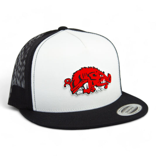 Arkansas Razorbacks Slobbering Hog 3D YP Snapback Flat Bill Trucker Hat- White/ Black