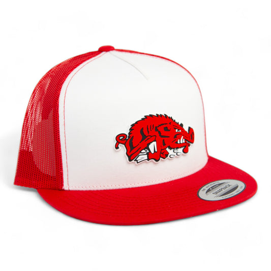Arkansas Razorbacks Slobbering Hog 3D YP Snapback Flat Bill Trucker Hat- White/ Red