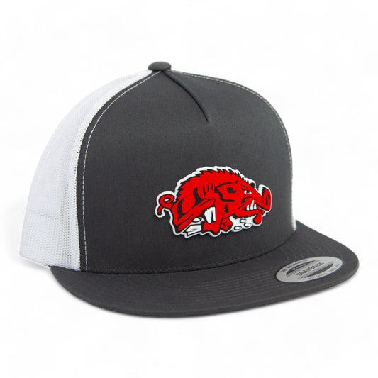 Arkansas Razorbacks Slobbering Hog 3D YP Snapback Flat Bill Trucker Hat- Charcoal/ White