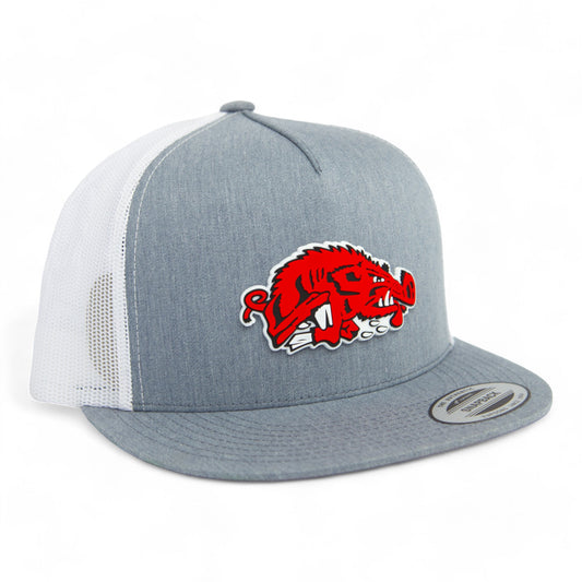 Arkansas Razorbacks Slobbering Hog 3D YP Snapback Flat Bill Trucker Hat- Heather Grey/ White