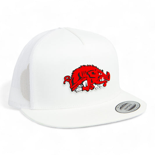Arkansas Razorbacks Slobbering Hog 3D YP Snapback Flat Bill Trucker Hat- White
