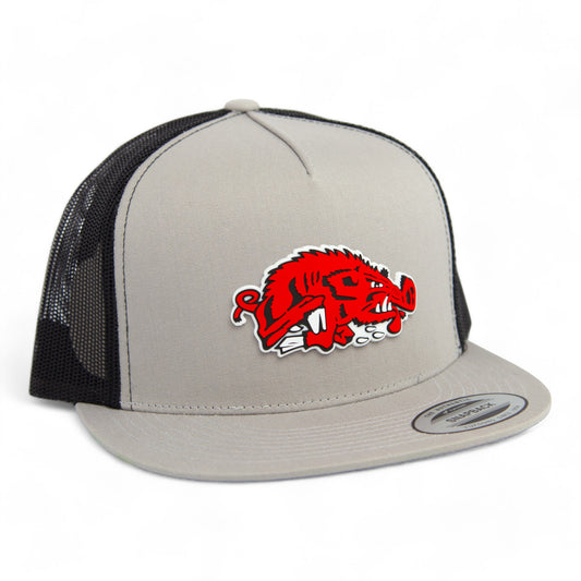 Arkansas Razorbacks Slobbering Hog 3D YP Snapback Flat Bill Trucker Hat- Silver/ Black