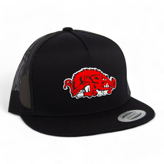 Arkansas Razorbacks Slobbering Hog 3D YP Snapback Flat Bill Trucker Hat- Black