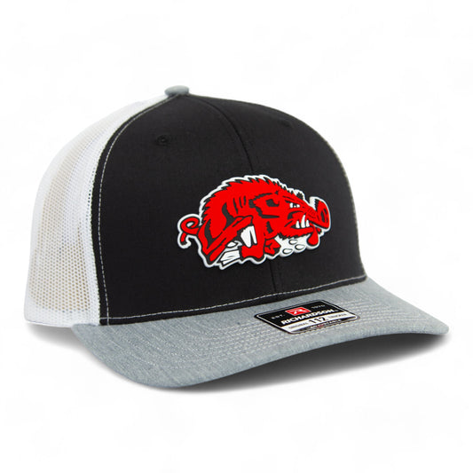 Arkansas Razorbacks Slobbering Hog 3D Snapback Trucker Hat- Black/ White/ Heather Grey