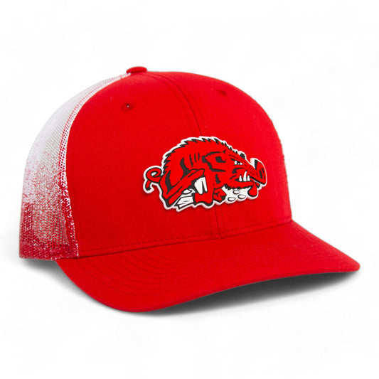 Arkansas Razorbacks Slobbering Hog 3D Snapback Trucker Hat- Red Fade