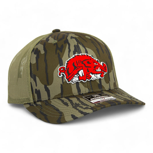 Arkansas Razorbacks Slobbering Hog 3D Snapback Trucker Hat- Mossy Oak Bottomland/ Loden