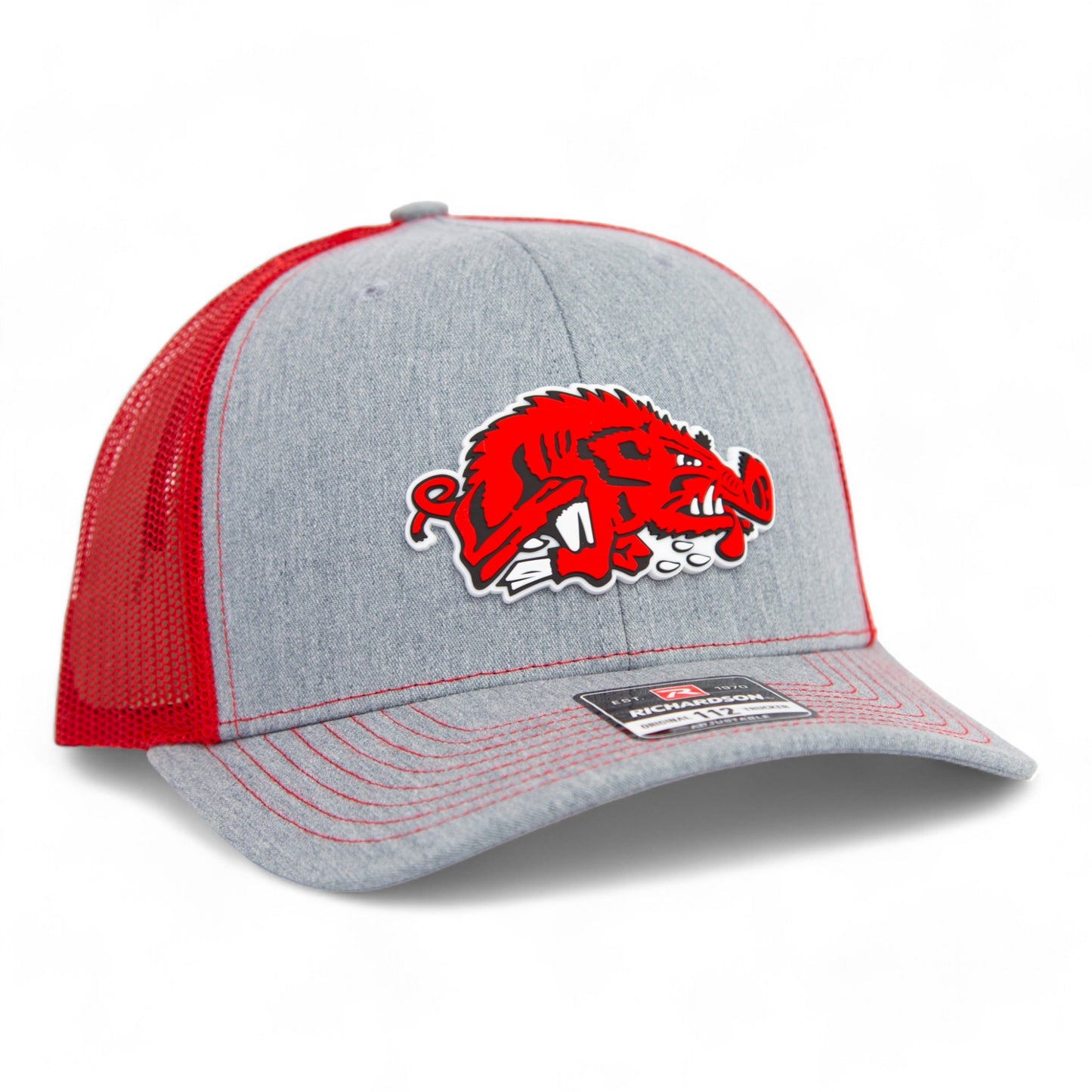 Arkansas Razorbacks Slobbering Hog 3D Snapback Trucker Hat- Heather Grey/ Red
