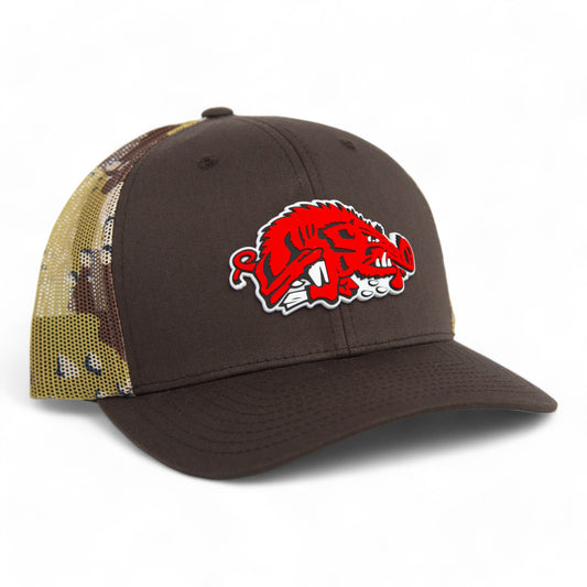 Arkansas Razorbacks Slobbering Hog 3D Snapback Trucker Hat- Brown/ Desert Camo