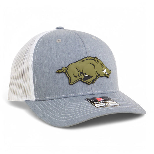 Arkansas Razorbacks Loden Edition 3D Snapback Trucker Hat- Heather Grey/ White
