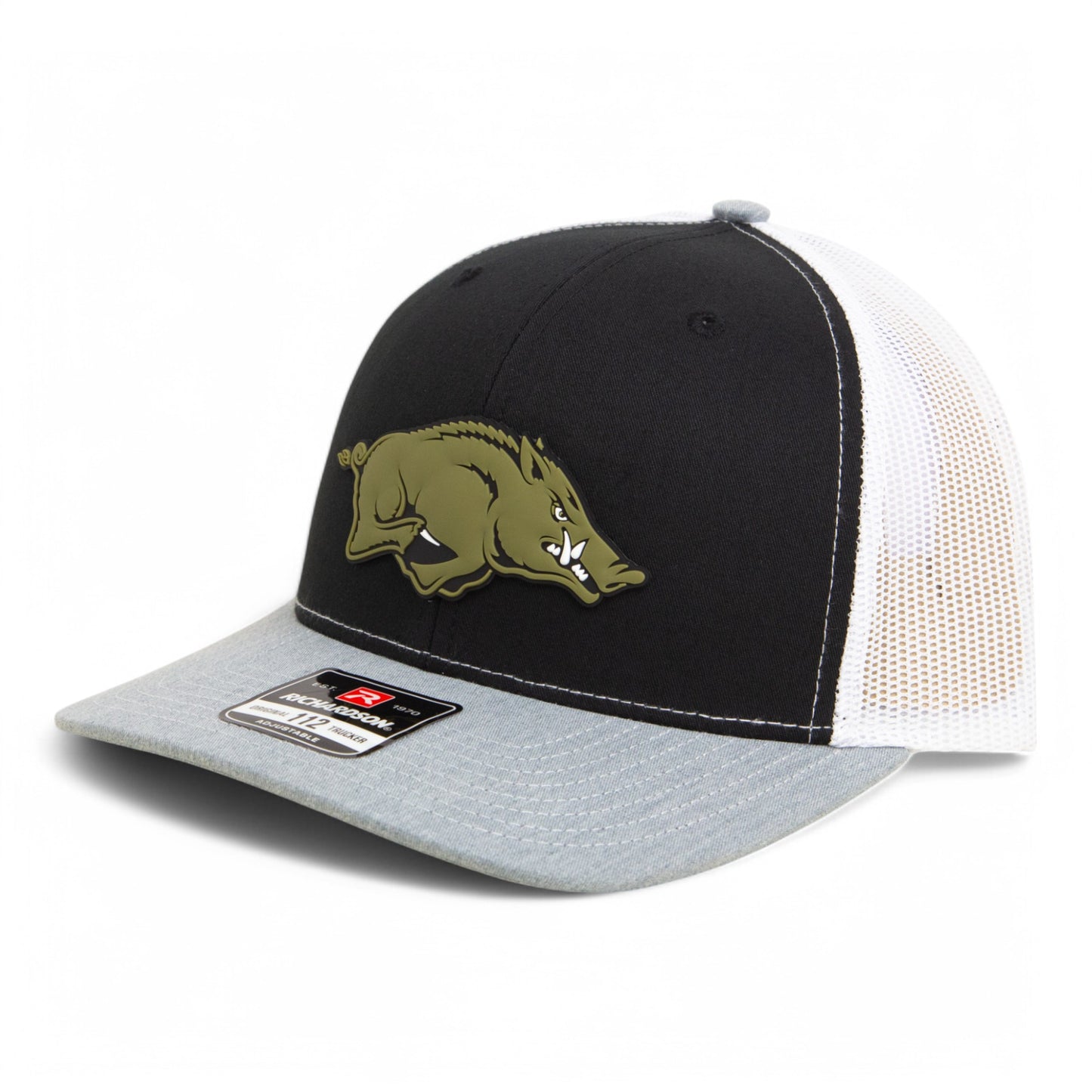 Arkansas Razorbacks Loden Edition 3D Snapback Trucker Hat- Black/ White/ Heather Grey