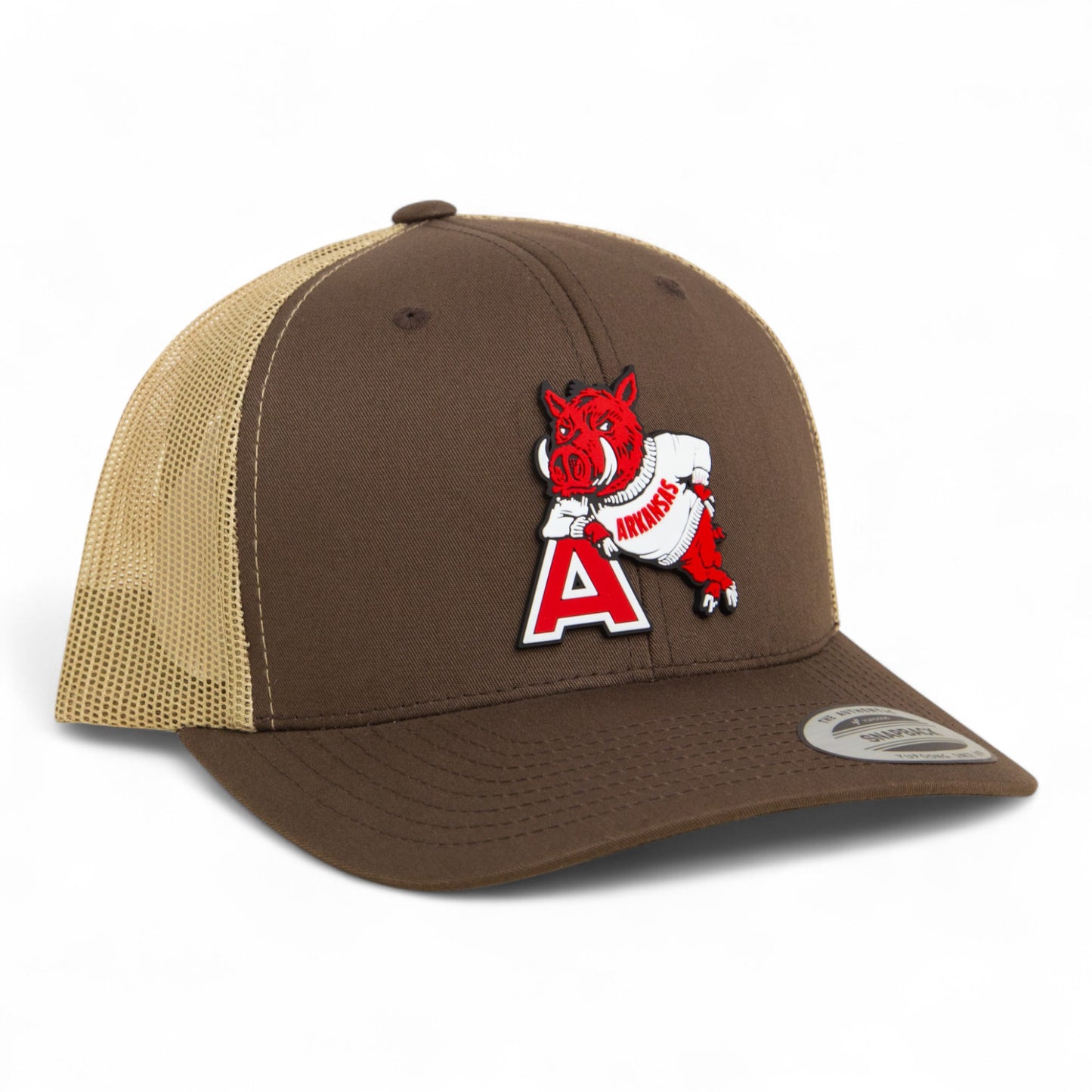 Arkansas Razorbacks Leaning A 3D YP Snapback Trucker Hat- Brown/ Tan