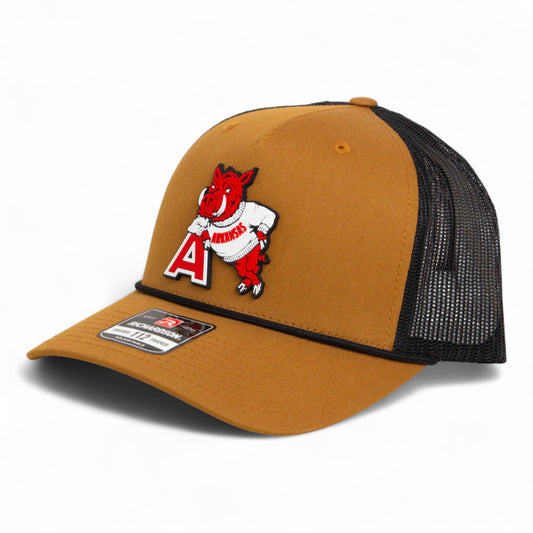 Arkansas Razorbacks Leaning A 3D Snapback Trucker Rope Hat- Carmel/ Black