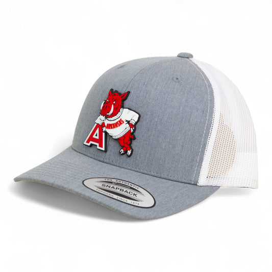 Arkansas Razorbacks Leaning A 3D YP Snapback Trucker Hat- Heather Grey/ White