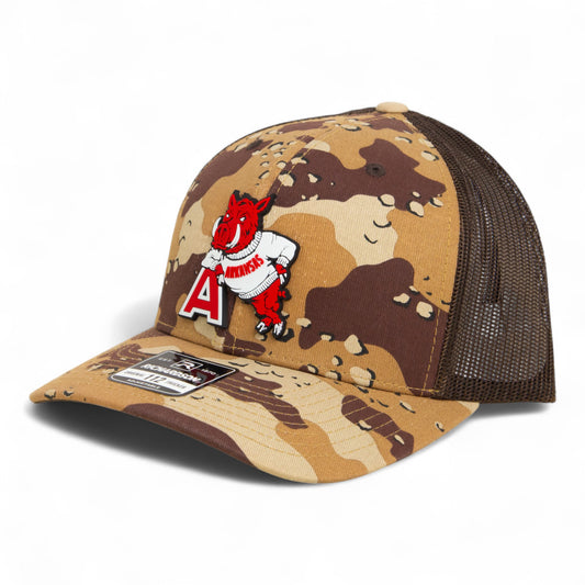 Arkansas Razorbacks Leaning A 3D Snapback Trucker Hat- Desert Camo/ Brown