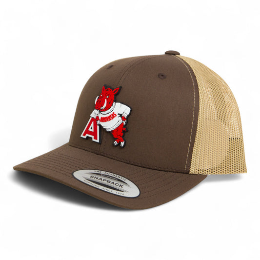 Arkansas Razorbacks Leaning A 3D YP Snapback Trucker Hat- Brown/ Tan