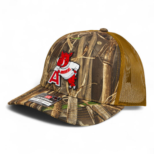 Arkansas Razorbacks Leaning A 3D Snapback Trucker Hat- Realtree Max 7/ Buck