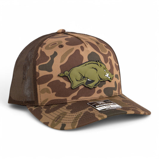Arkansas Razorbacks Loden Edition 3D Snapback Trucker Hat- Bark Duck Camo/ Brown