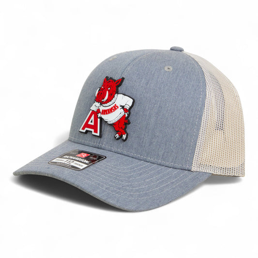 Arkansas Razorbacks Leaning A 3D Snapback Trucker Hat- Heather Grey/ Light Grey